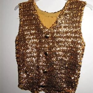 Vintage Wolff Fording Gold 100% Sequin Dance Costume Vest Junior Adult sz Small